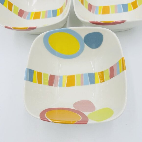 222 Fifth Orbit Bright Square 6" Cereal Bowls Fine China Set of 3 - Picture 4 of 14